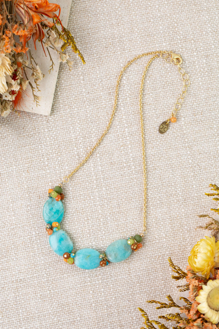 Secret Garden 15.5-17.5" Calcite, Amazonite, Czech Glass Simple Necklace