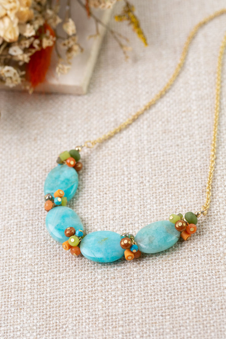 Secret Garden 15.5-17.5" Calcite, Amazonite, Czech Glass Simple Necklace