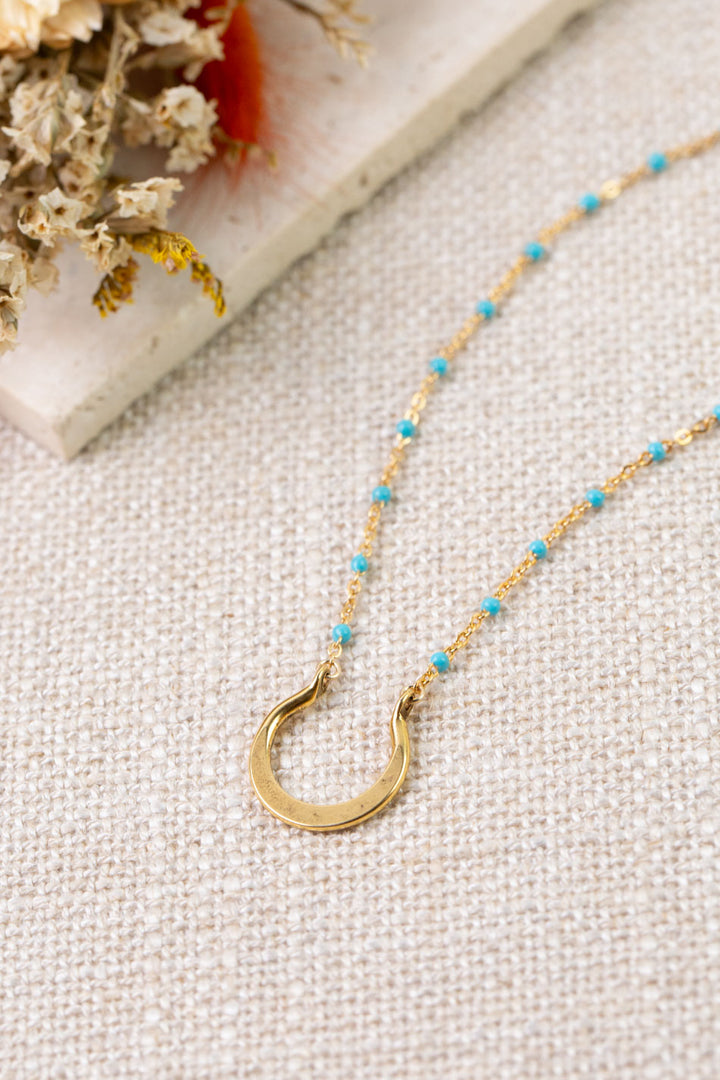 Secret Garden 17.5-19.5" Turquoise with Gold Open Circle Pendant Simple Necklace