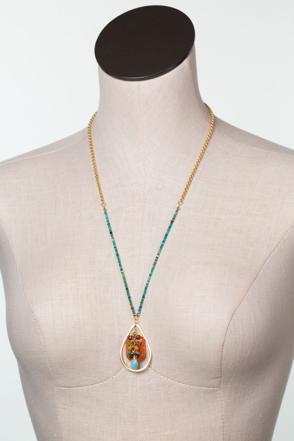 Secret Garden 23.5-25.5" Red Aventurine, Turquoise, Peruvian Opal Statement Necklace