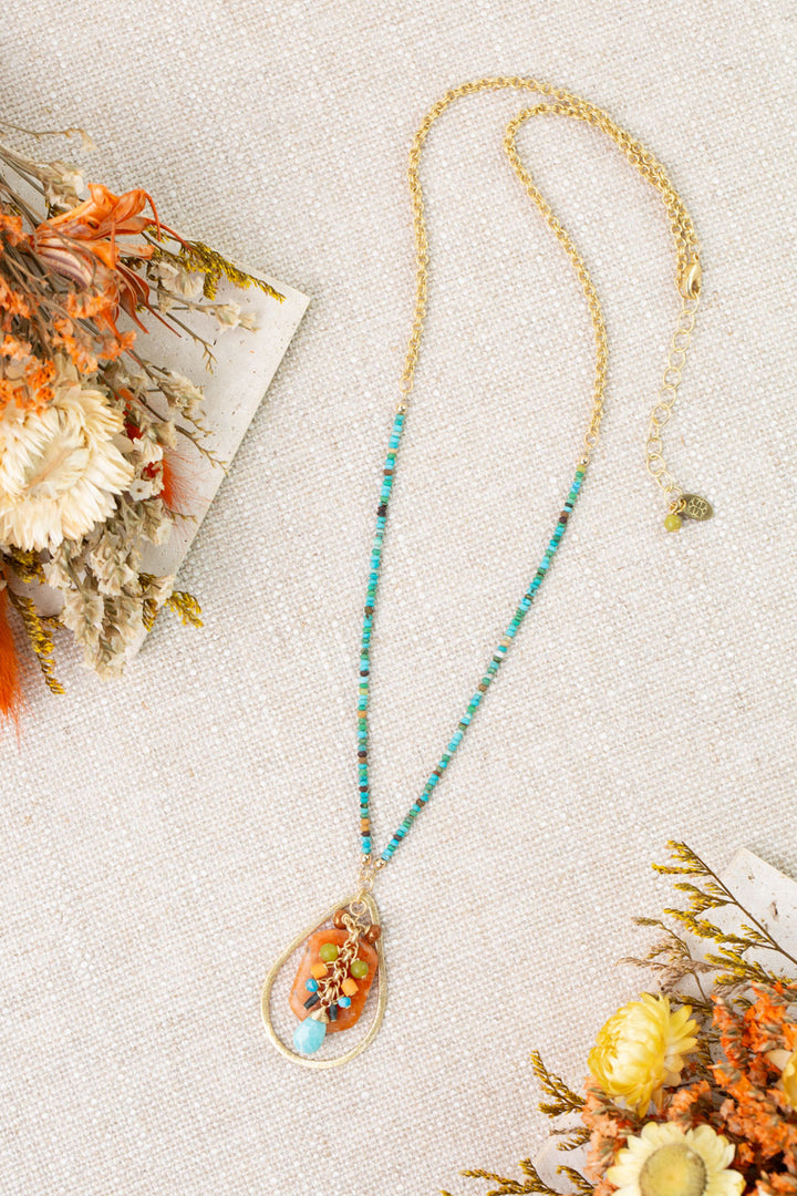 Secret Garden 23.5-25.5" Red Aventurine, Turquoise, Peruvian Opal Statement Necklace