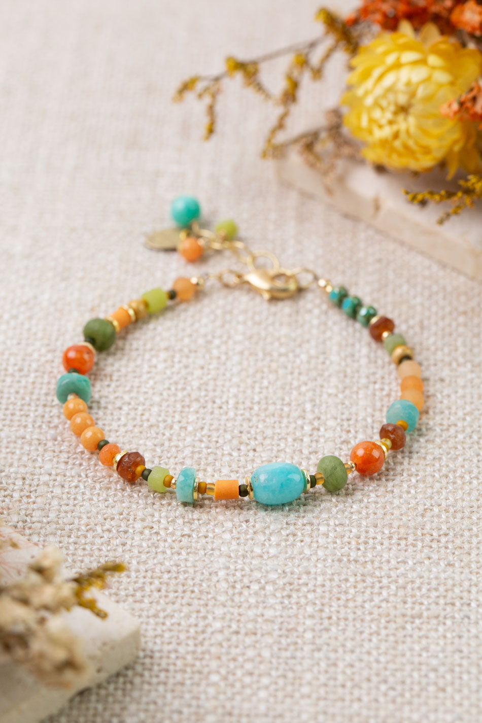 Secret Garden 7.5-8.5" Red Aventurine, Amazonite, Czech Glass Simple Bracelet