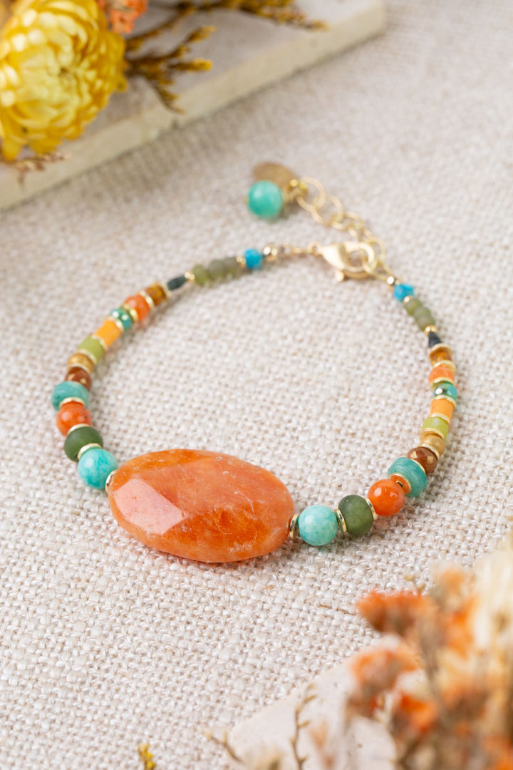 Secret Garden 7.5-8.5" Amazonite, Red Aventurine, Orange Calcite Simple Bracelet