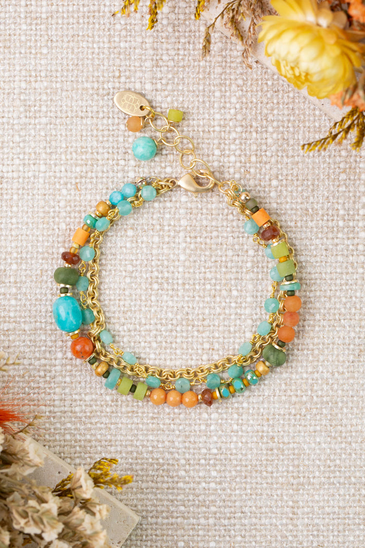 Secret Garden 7.5-8.5" Orange Calcite, Amazonite, Hessonite Garnet Multistrand Bracelet
