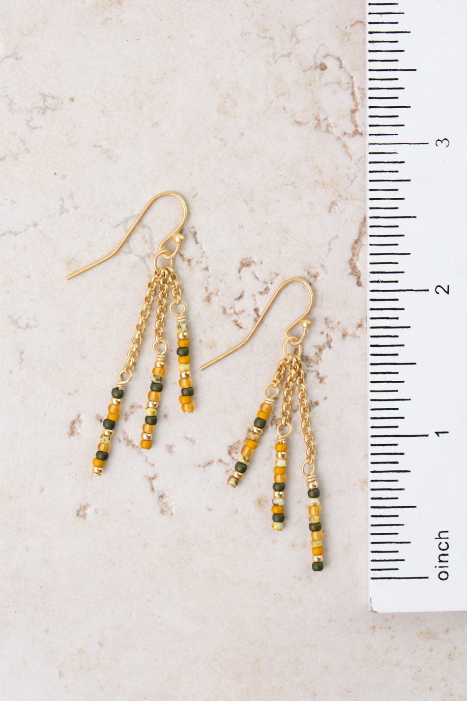 Secret Garden Seed Beads, Matte Gold Chain Tassel Earrings