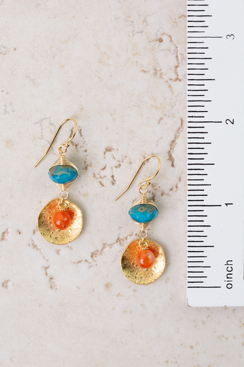 Secret Garden Orange Calcite, Czech Glass Herringbone Earrings