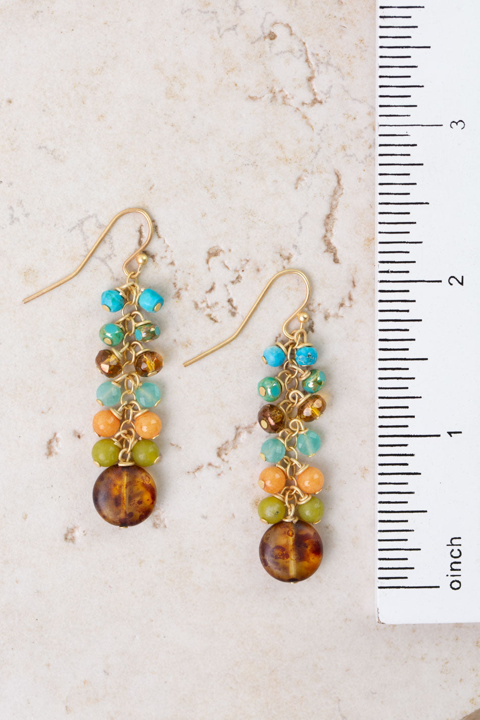 Secret Garden Orange Calcite, Czech Glass, Amazonite Cluster Earrings