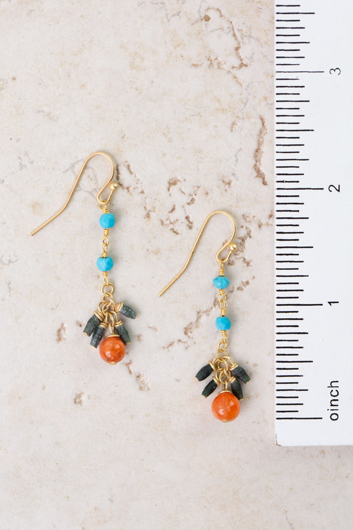 Secret Garden Wheat Jade, Turquoise, Orange Calcite Dangle Earrings