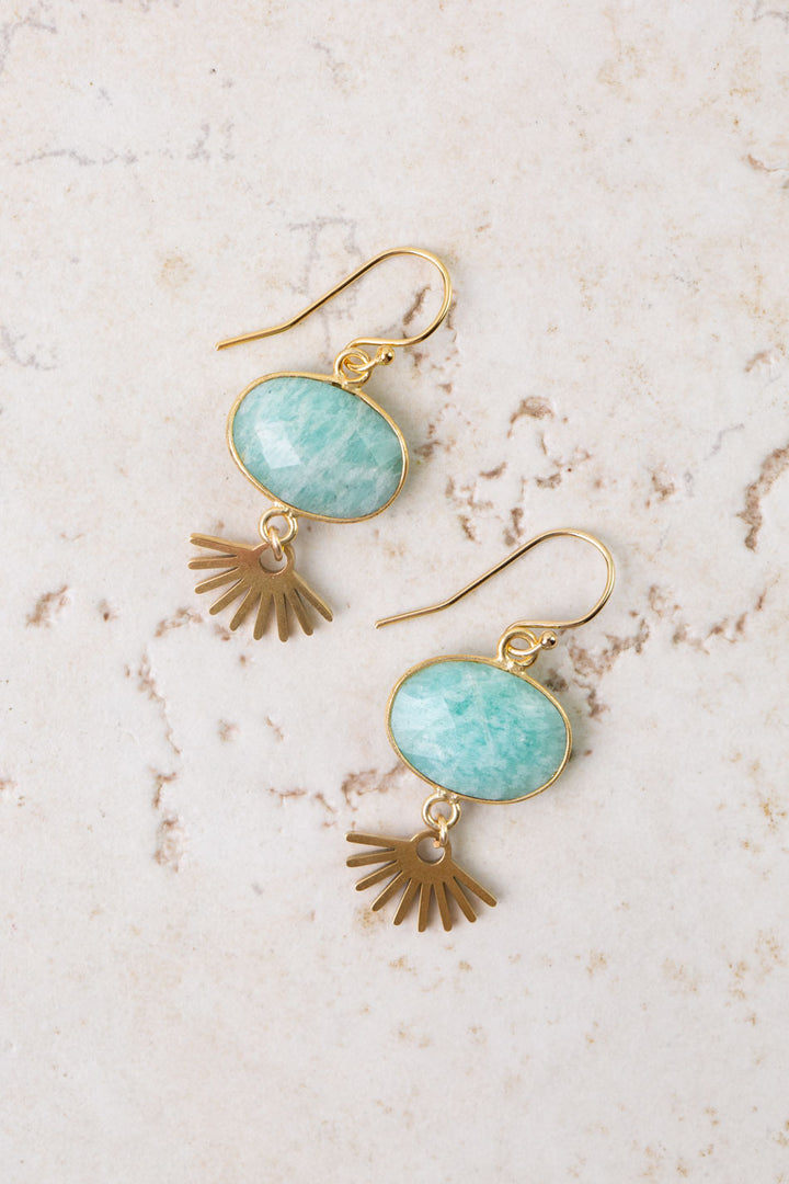Secret Garden Sunburst, Amazonite Bezel Simple Earrings