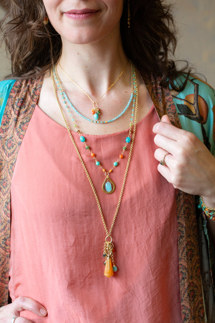 Secret Garden 23-25" Calcite, Amazonite, Hessonite Garnet Collage Necklace