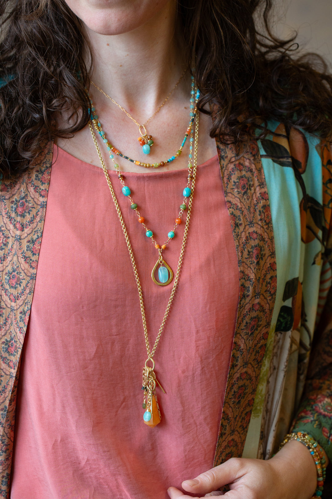 Secret Garden 17-19" Calcite, Amazonite, Czech Glass Simple Necklace