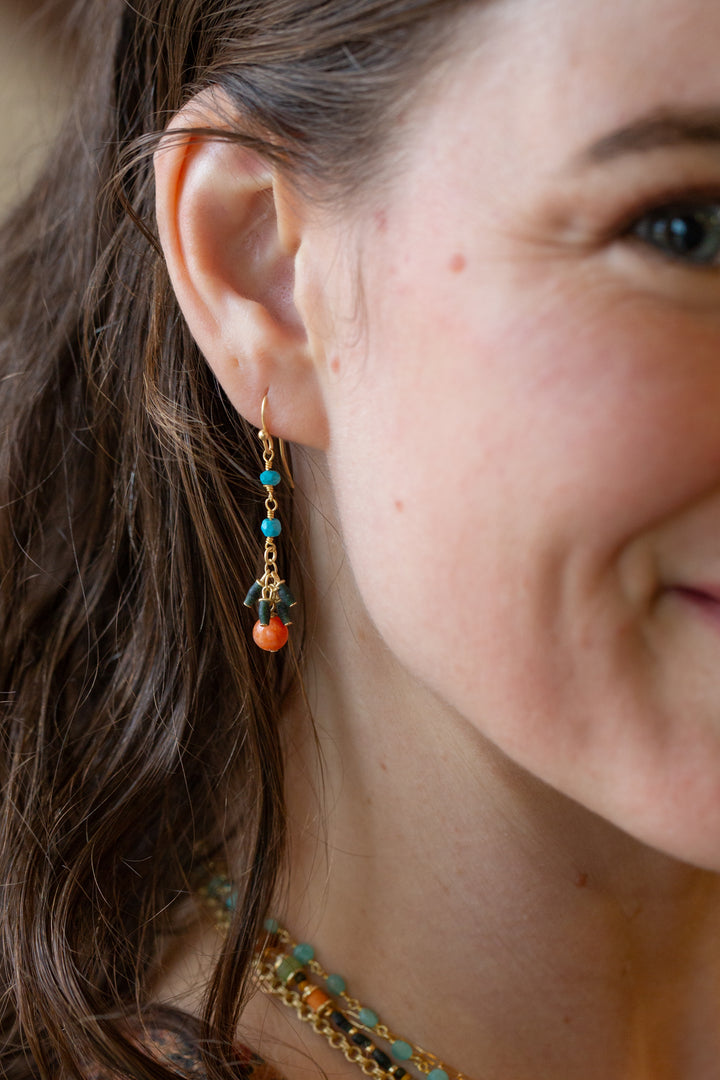 Secret Garden Wheat Jade, Turquoise, Orange Calcite Dangle Earrings
