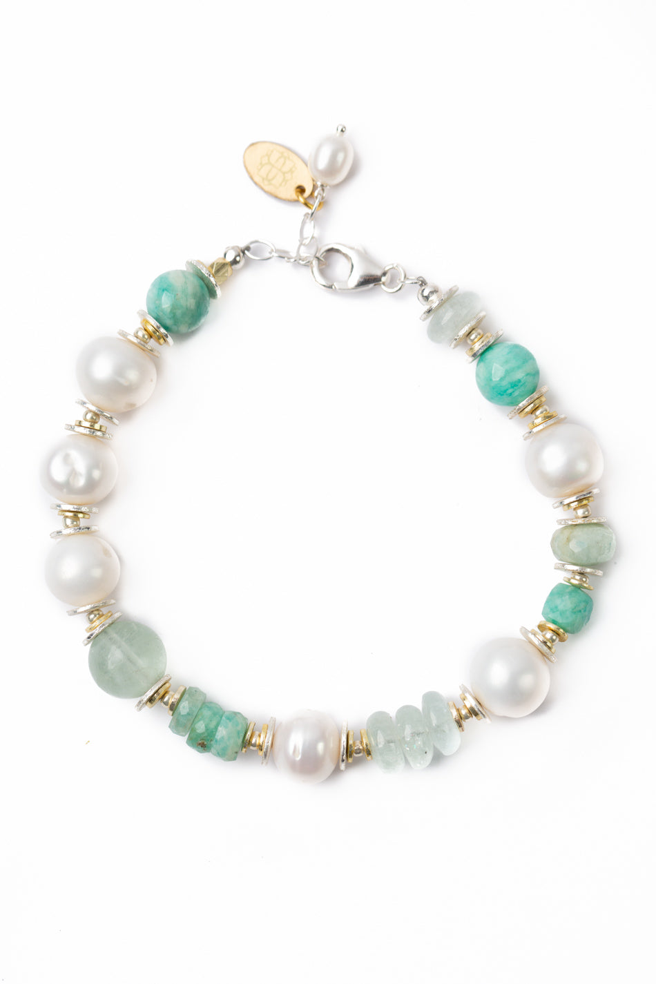 She Recovers 7.5-8.5" Amazonite, Freshwater Pearl, Apatite Simple Bracelet