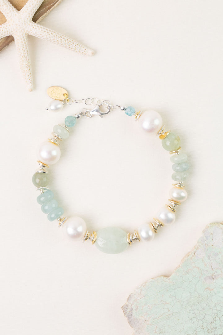 She Recovers 7.5-8.5" Amazonite, Freshwater Pearl, Apatite Simple Bracelet