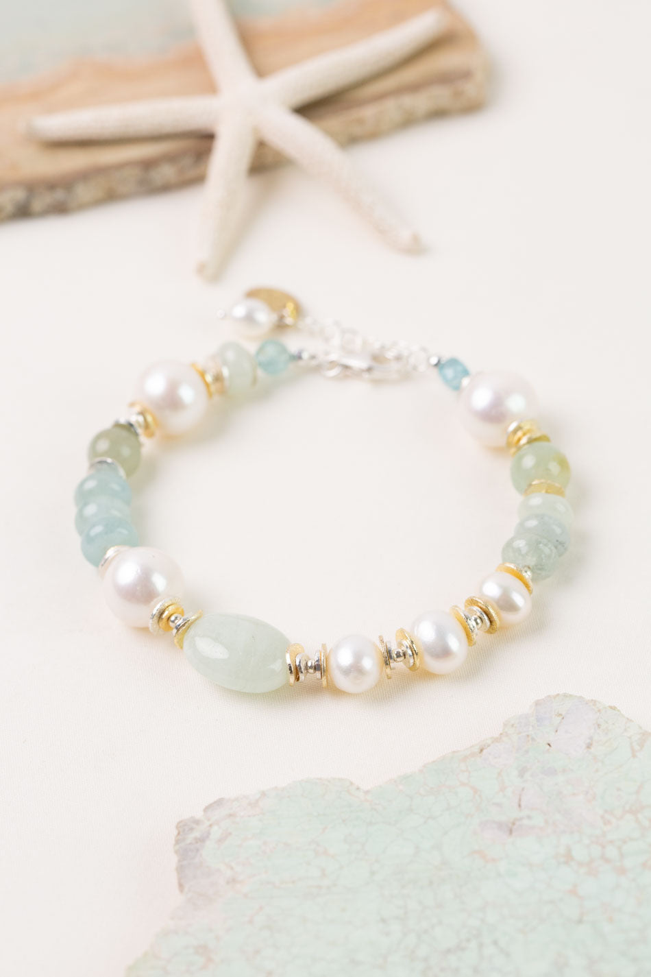 She Recovers 7.5-8.5" Amazonite, Freshwater Pearl, Apatite Simple Bracelet