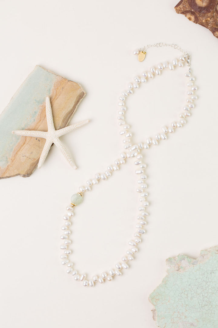 Serenity 23-25" Freshwater Pearl, Aquamarine Statement Necklace