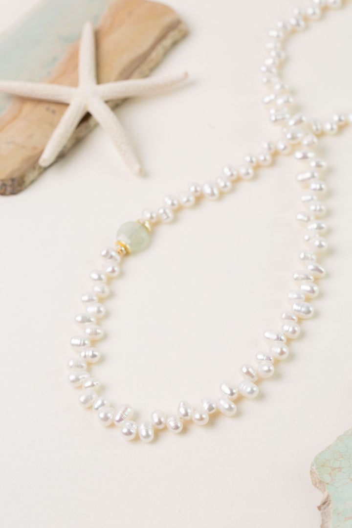 Serenity 23-25" Freshwater Pearl, Aquamarine Statement Necklace