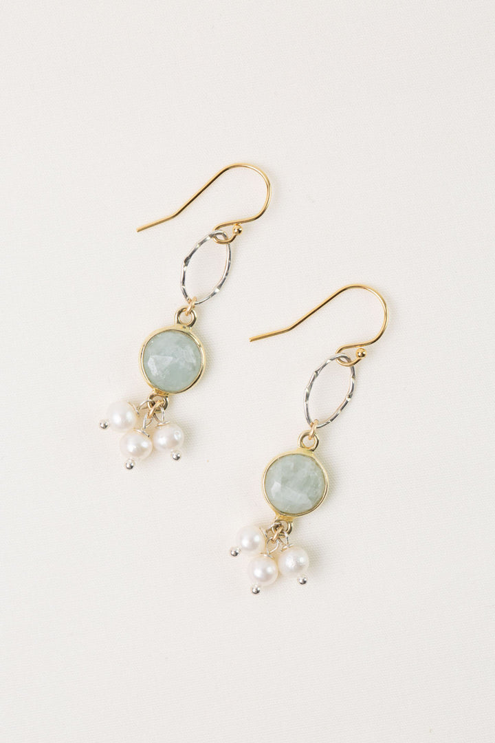 Serenity Freshwater Pearl With Faceted Aquamarine Cluster Earrings