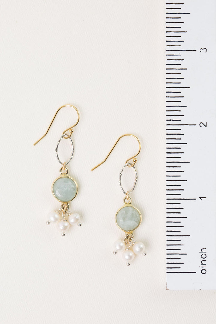 Serenity Freshwater Pearl With Faceted Aquamarine Cluster Earrings