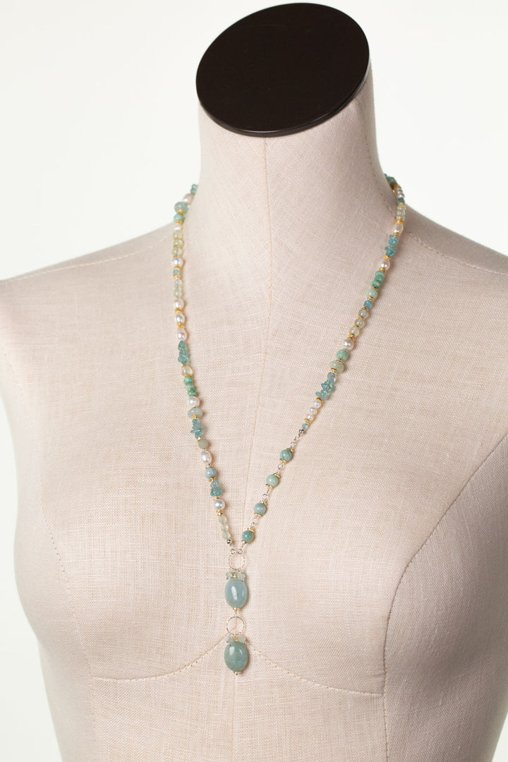 Serenity 26-28" Freshwater Pearl, Amazonite, Apatite Collage Necklace