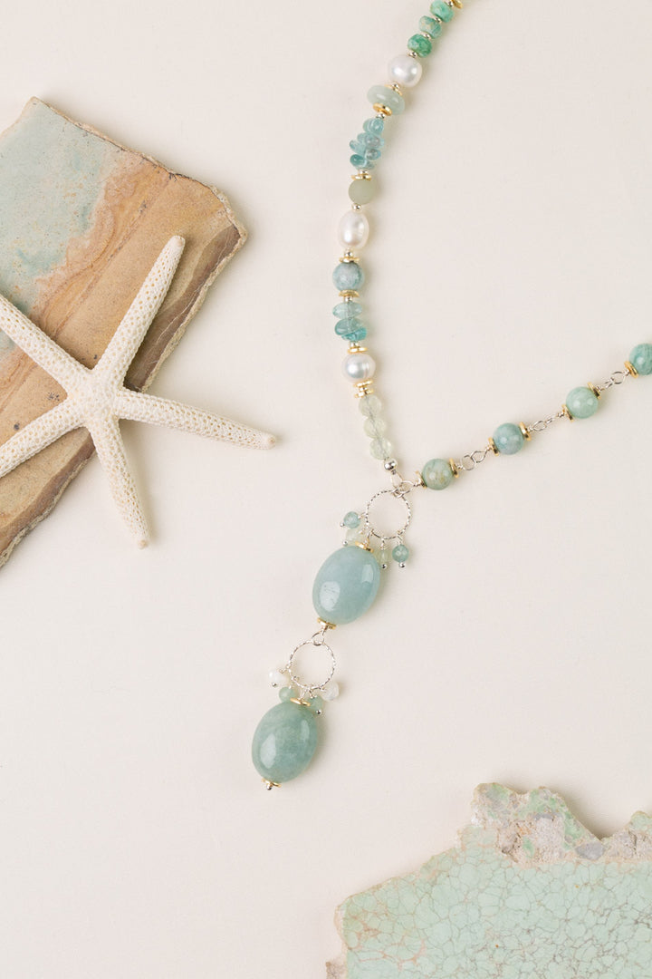Serenity 26-28" Freshwater Pearl, Amazonite, Apatite Collage Necklace