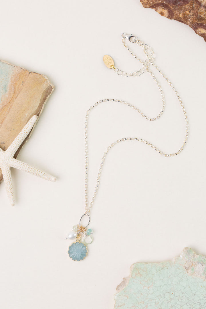 Serenity 16-18" Green Amethyst, Freshwater Pearl, Apatite with Aquamarine Cluster Necklace