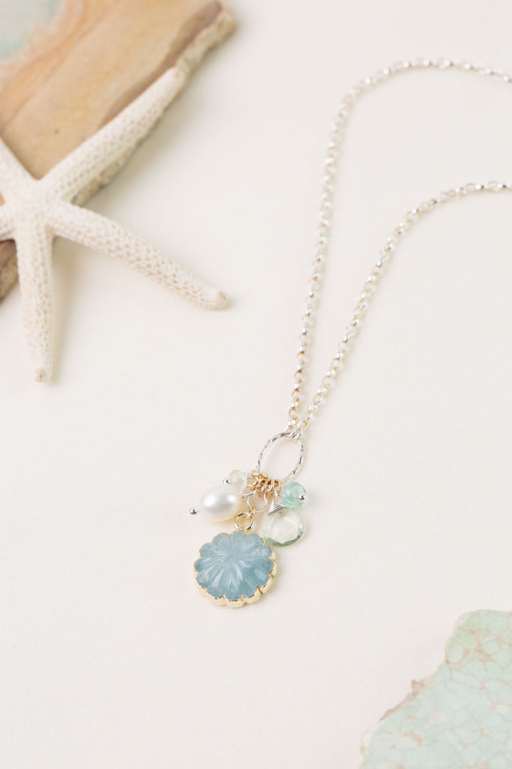 Serenity 16-18" Green Amethyst, Freshwater Pearl, Apatite with Aquamarine Cluster Necklace