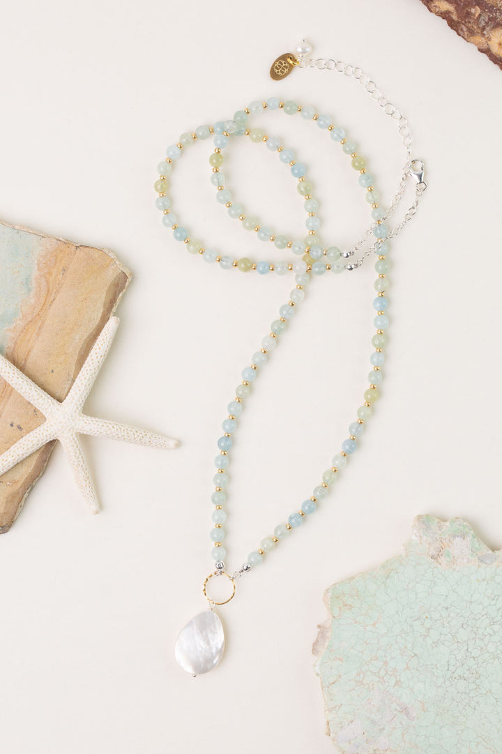 Serenity 24.5-26.5" Aquamarine with Mother Of Pearl Statement Necklace