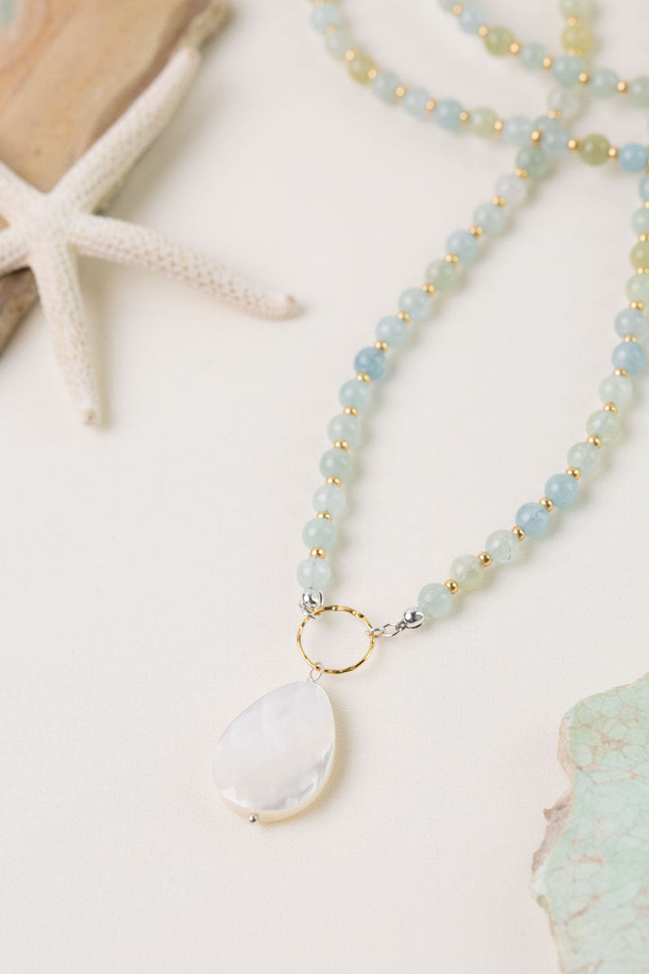 Serenity 24.5-26.5" Aquamarine with Mother Of Pearl Statement Necklace