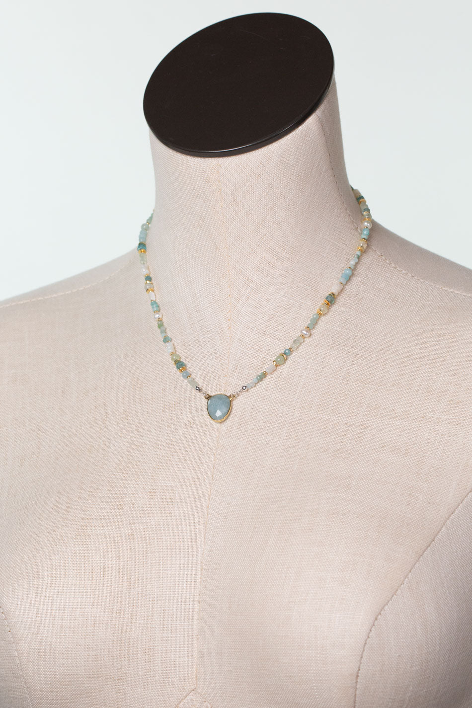 Serenity 16-18" Freshwater Pearl, Apatite, Amazonite with Aquamarine Collage Necklace