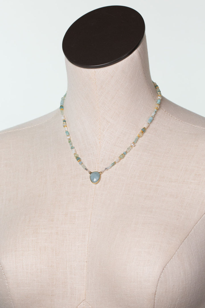 Serenity 16-18" Freshwater Pearl, Apatite, Amazonite with Aquamarine Collage Necklace