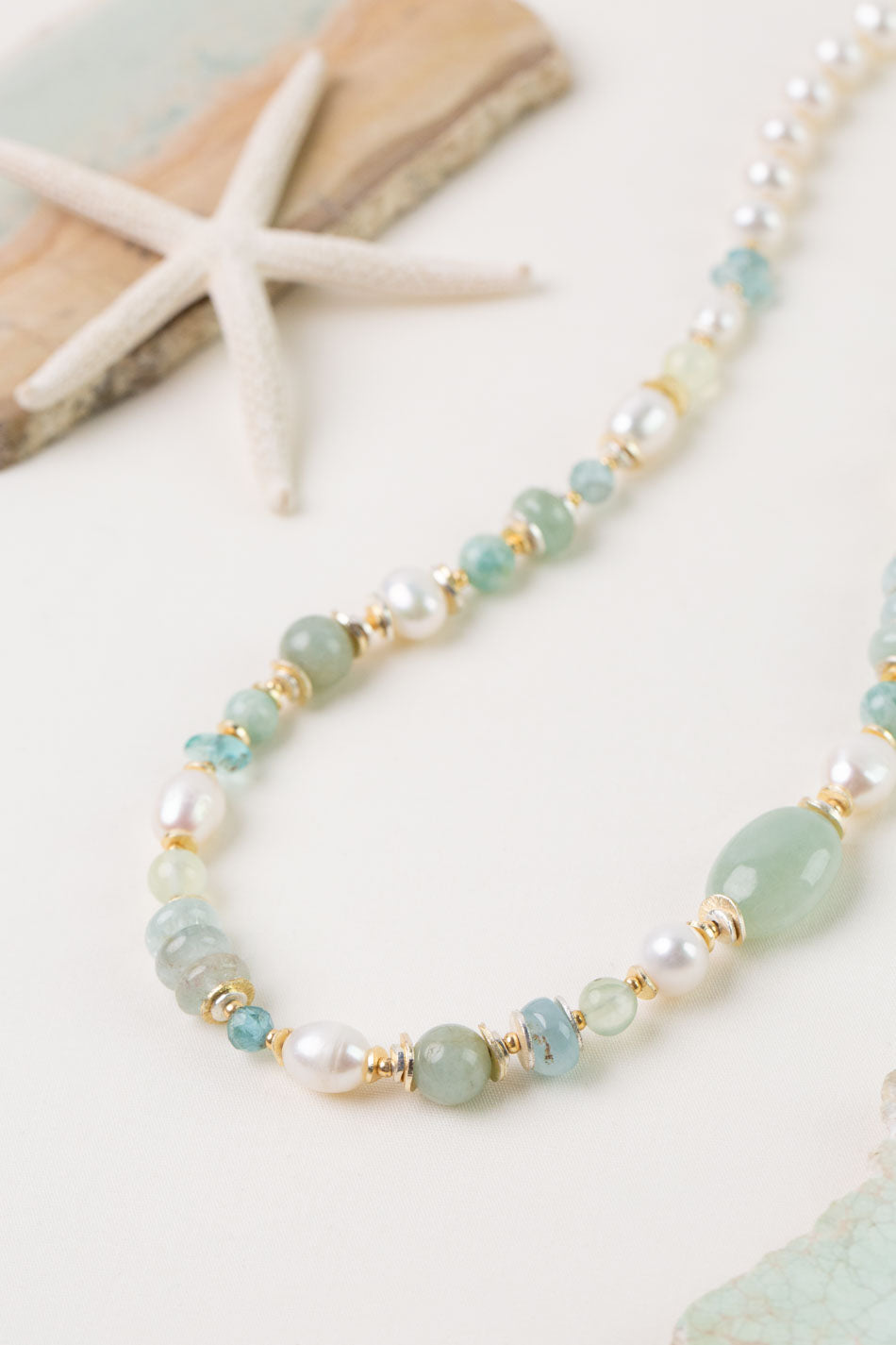 Serenity 22.5-24.5" Aquamarine, Freshwater Pearl, Amazonite Collage Necklace