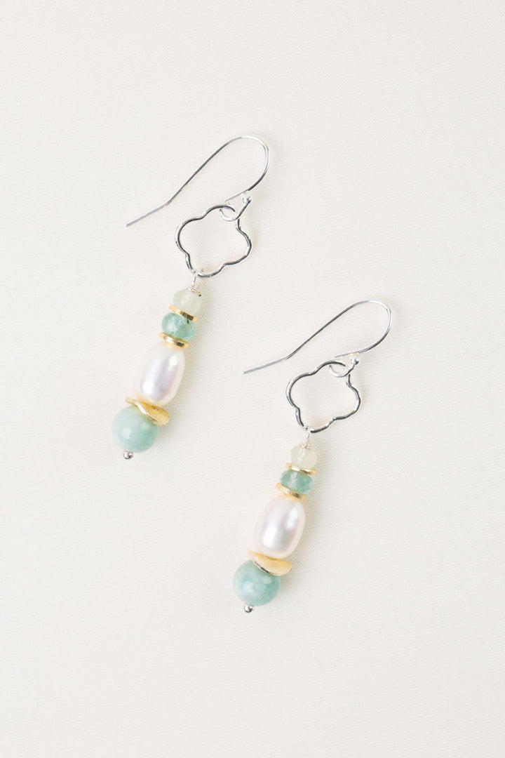 Serenity Freshwater Pearl, Amazonite, Aquamarine Simple Earrings