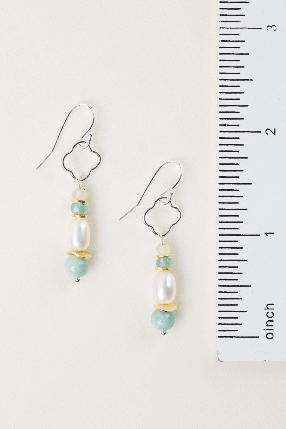 Serenity Freshwater Pearl, Amazonite, Aquamarine Simple Earrings