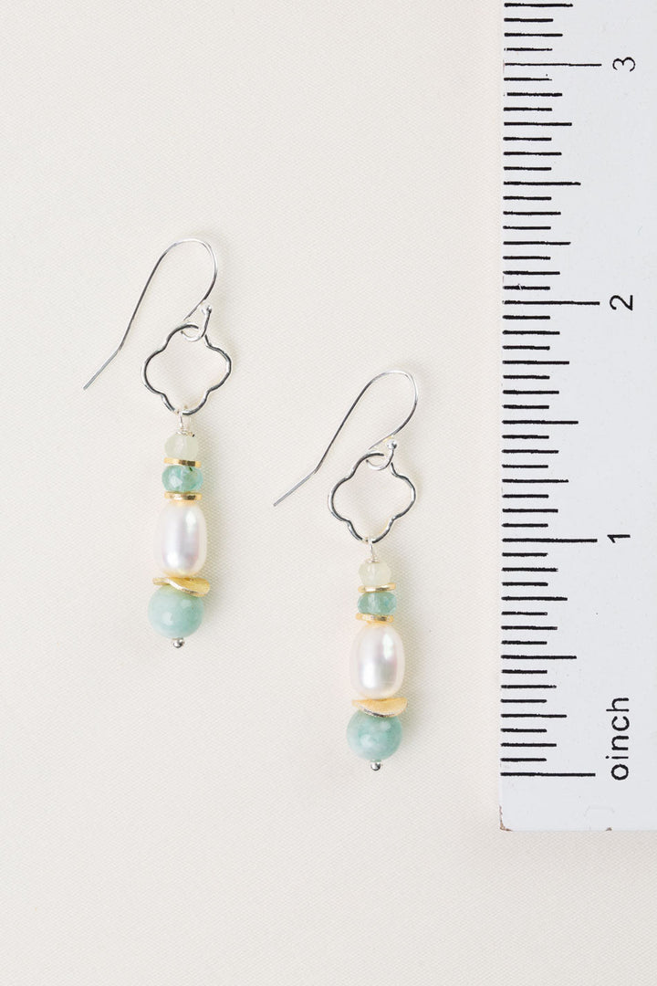 Serenity Freshwater Pearl, Amazonite, Aquamarine Simple Earrings