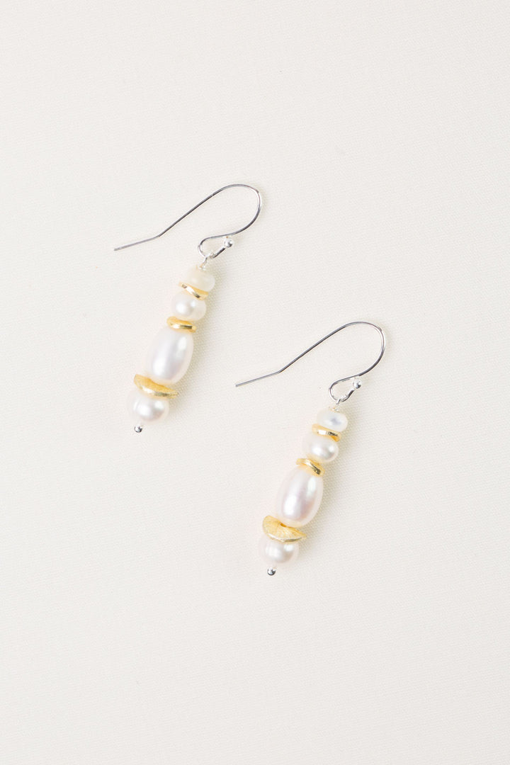 Serenity Mother Of Pearl, Freshwater Pearl Simple Earrings