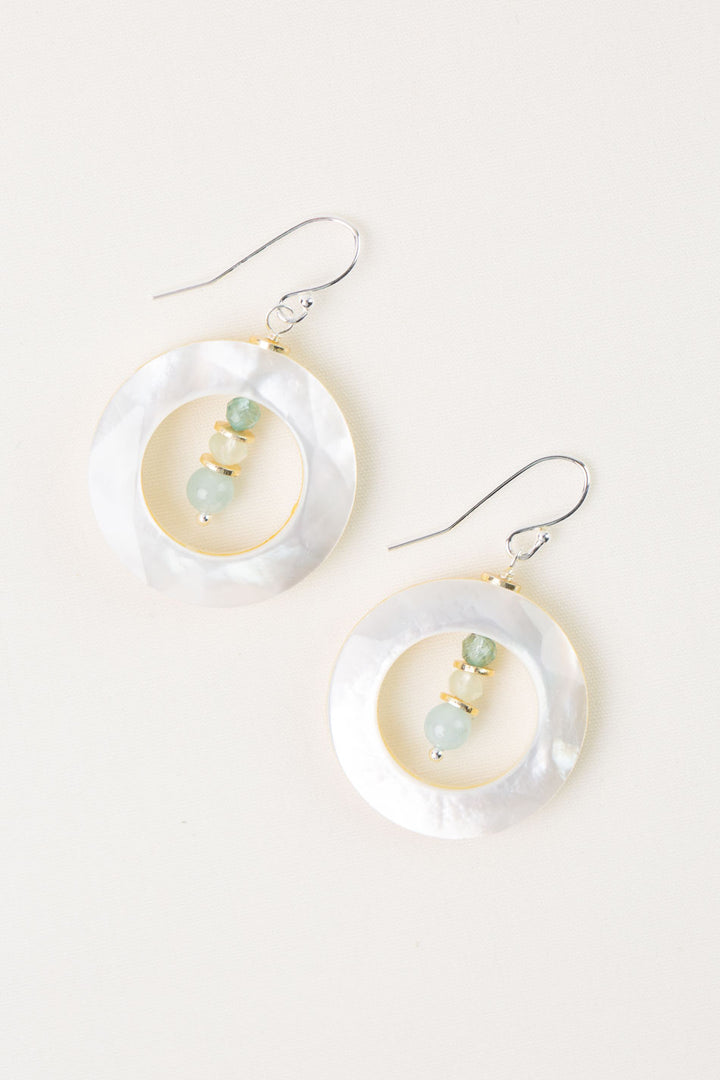 Serenity Mother Of Pearl, Aquamarine Statement Earrings
