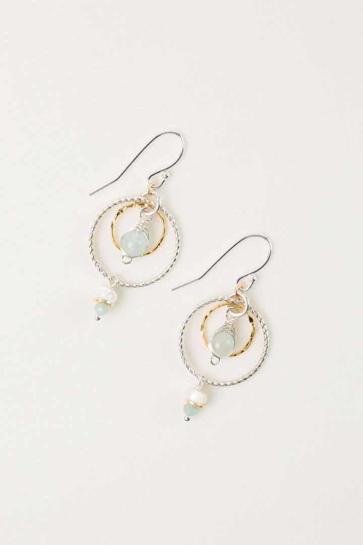 Serenity Mother Of Pearl, Aquamarine Herringbone Earrings