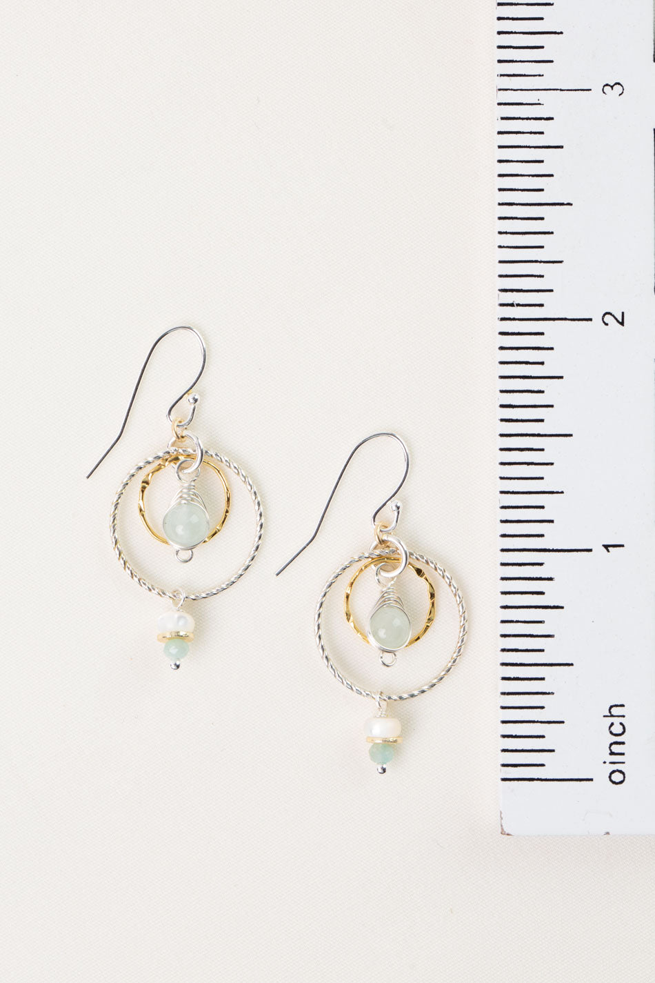 Serenity Mother Of Pearl, Aquamarine Herringbone Earrings