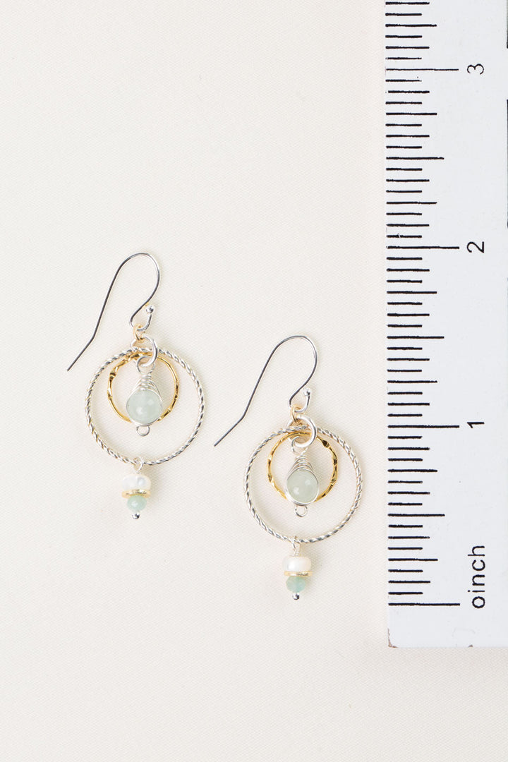 Serenity Mother Of Pearl, Aquamarine Herringbone Earrings