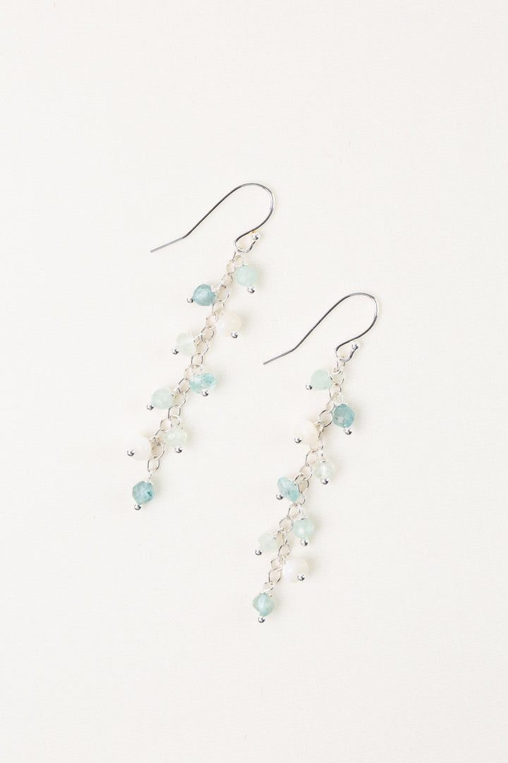 Serenity Mother Of Pearl, Aquamarine, Apatite Cluster Earrings