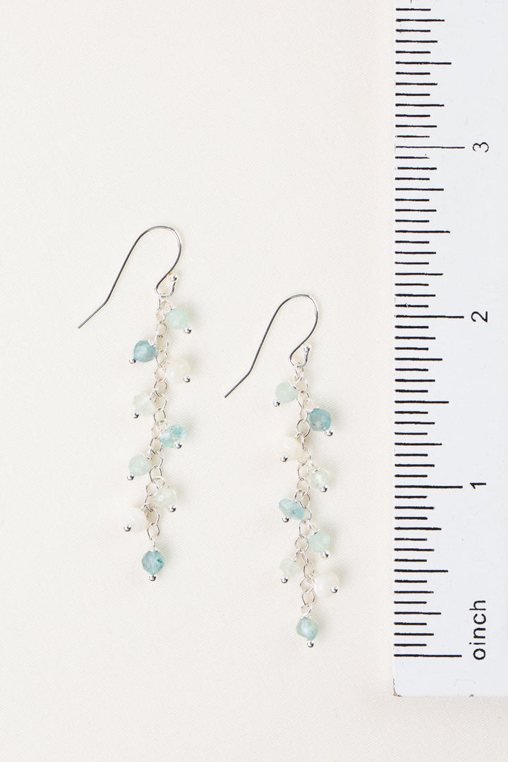 Serenity Mother Of Pearl, Aquamarine, Apatite Cluster Earrings