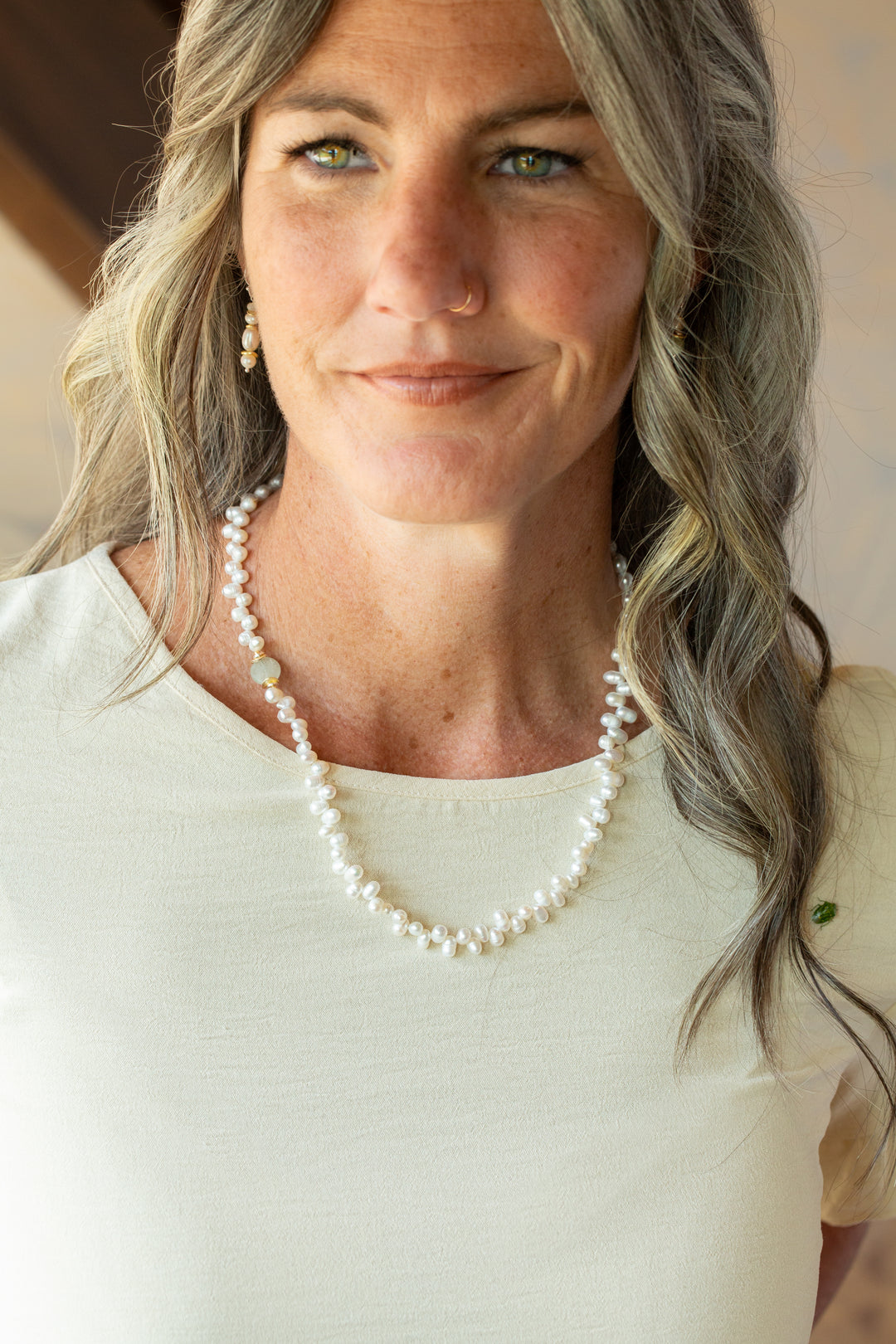 Serenity 23-25" Freshwater Pearl, Aquamarine Statement Necklace