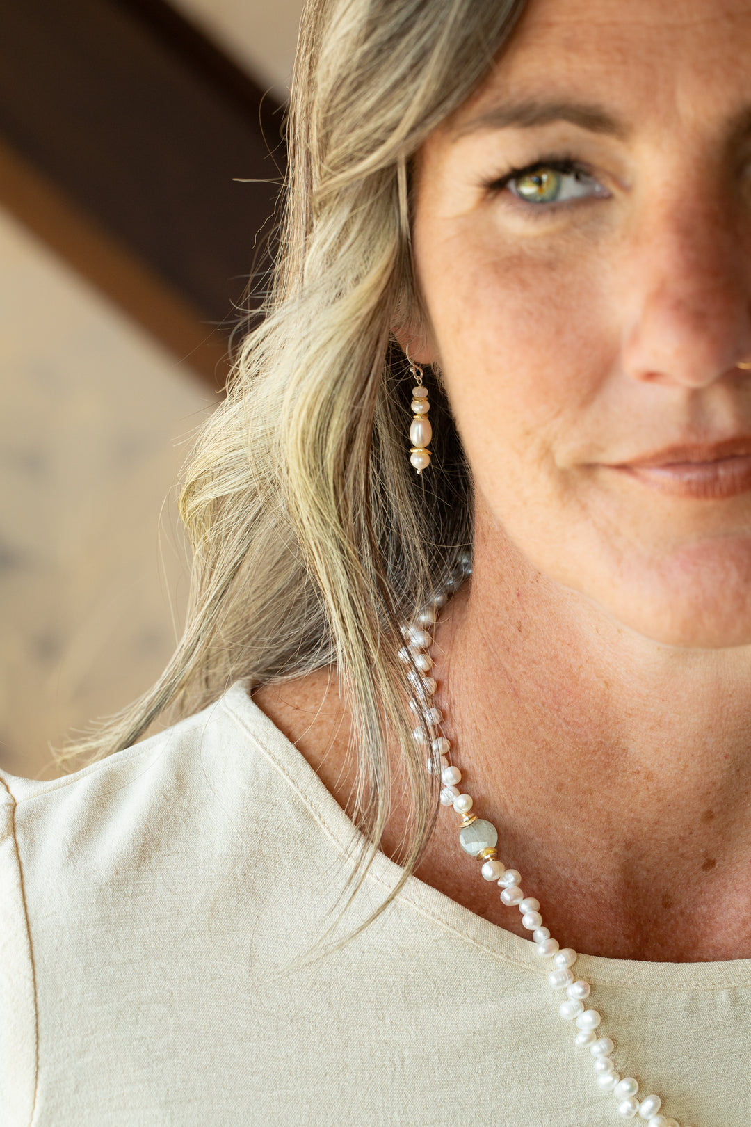 Serenity Mother Of Pearl, Freshwater Pearl Simple Earrings
