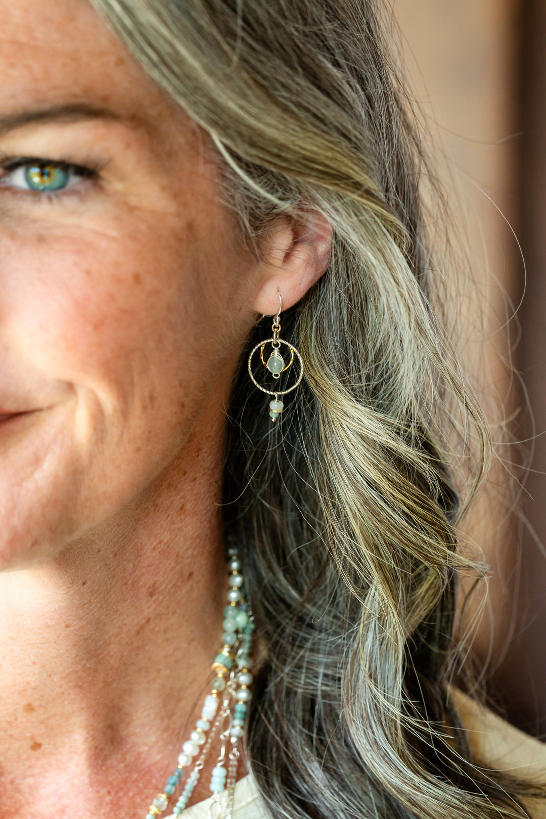Serenity Mother Of Pearl, Aquamarine Herringbone Earrings