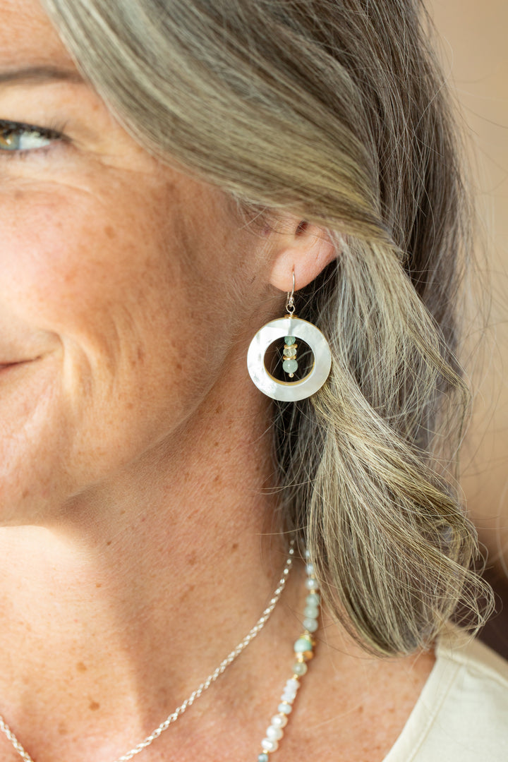Serenity Mother Of Pearl, Aquamarine Statement Earrings