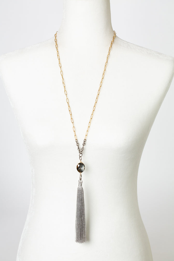 Silver & Gold 27.5-29.5" Crystal With Silk Tassel Necklace