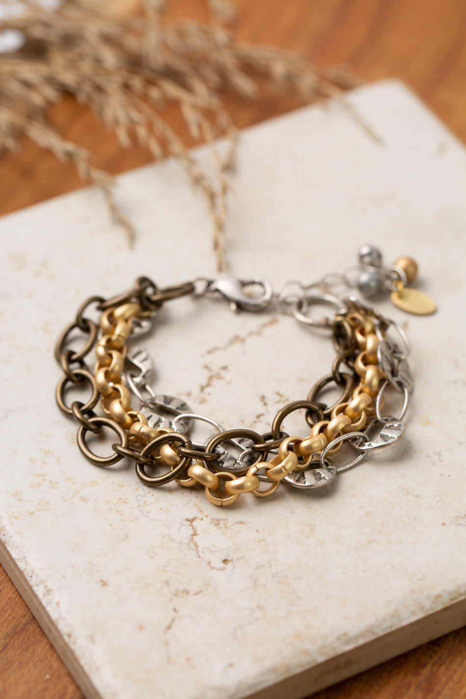 Silver & Gold 7-8.5" Multistrand Bracelet
