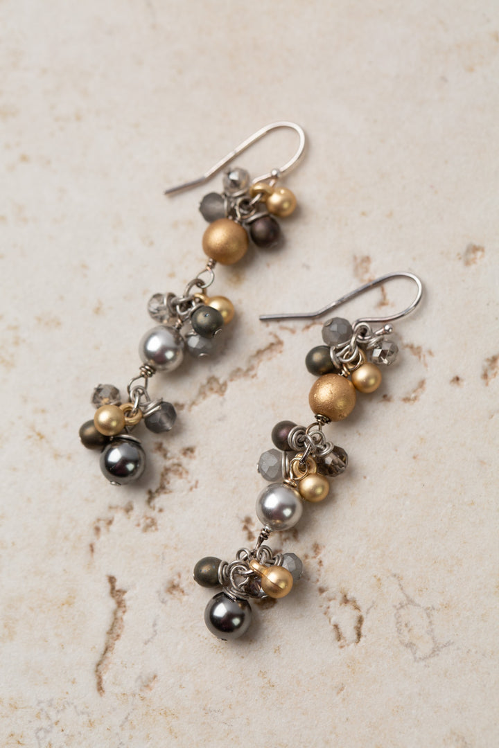 Silver & Gold Crystal, Czech Glass And Swarovski Glass Pearl Dangle Earrings