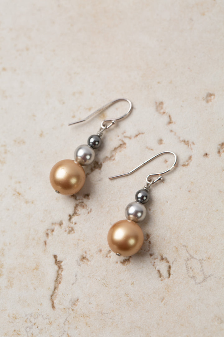 Silver & Gold Swarovski Glass Pearl Simple Earrings